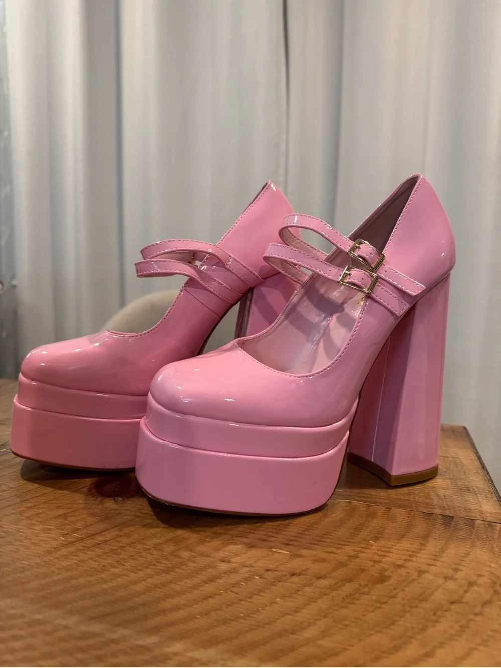 Pink Platform Mary Jane 6in Heels 7.5
